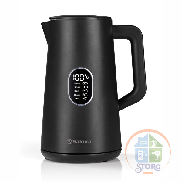 Чайник электрический SAKURA SA-2171BK Premium (Черный; Объем 1.5л;Мощность 1800Вт;Нерж.сталь/Пласт)