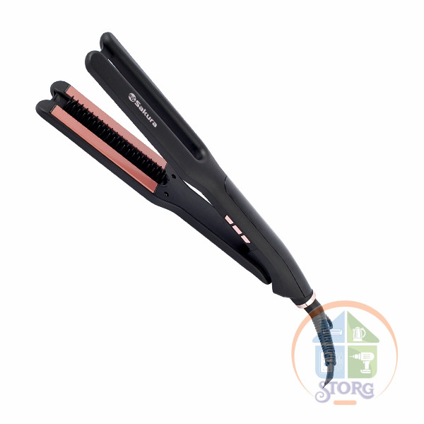 Выпрямитель для волос SAKURA SA-4530BK, черный, 68Вт, 16 темп.реж LED, расческа-насадка, керам.