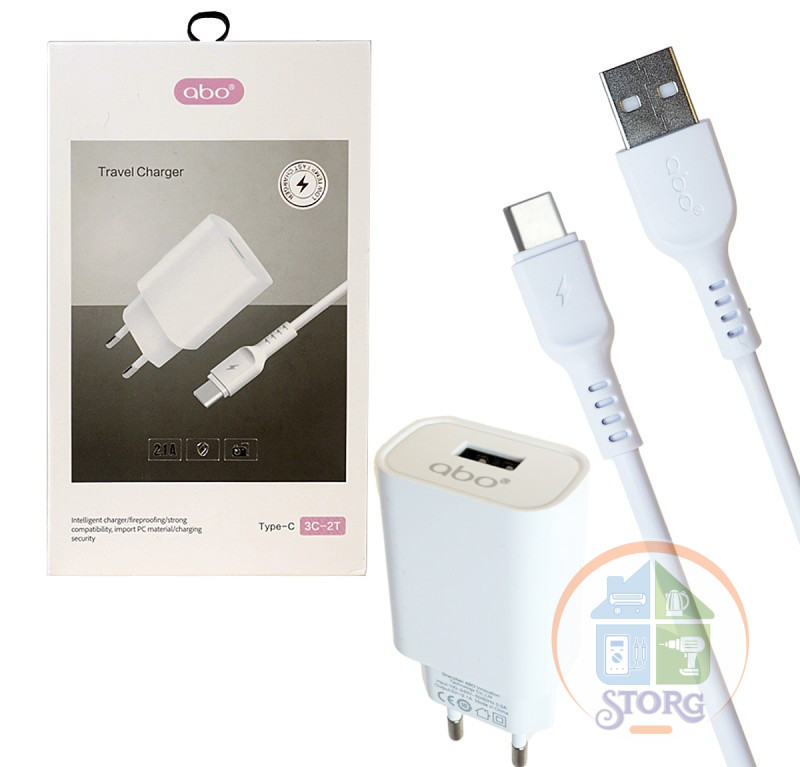 СЗУ ABO 3C-2t 5V/2,1A 1USB + Type-C cable 1000mm white