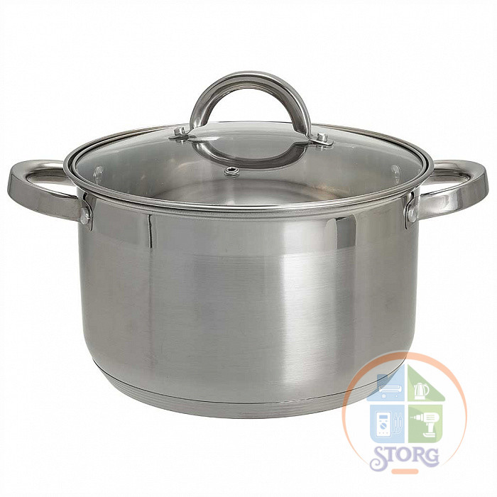 Кастрюля из нерж стали со стеклянной крышкой WEBBER BE-113/2, d=22, 5.2 л Кастрюля из нерж стали со стеклянной крышкой WEBBER BE-113/2, d=22, 5.2 л