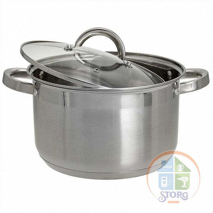 Кастрюля из нерж стали со стеклянной крышкой WEBBER BE-113/2, d=22, 5.2 л Кастрюля из нерж стали со стеклянной крышкой WEBBER BE-113/2, d=22, 5.2 л