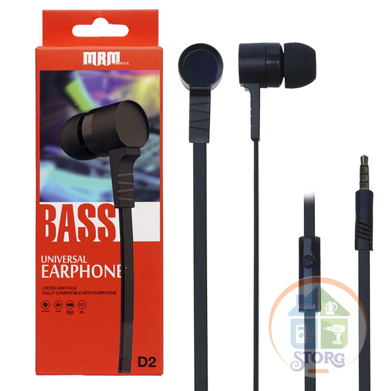 Наушники проводные с микрофоном MRM D2  black  (10pcs) by Celebrat D2