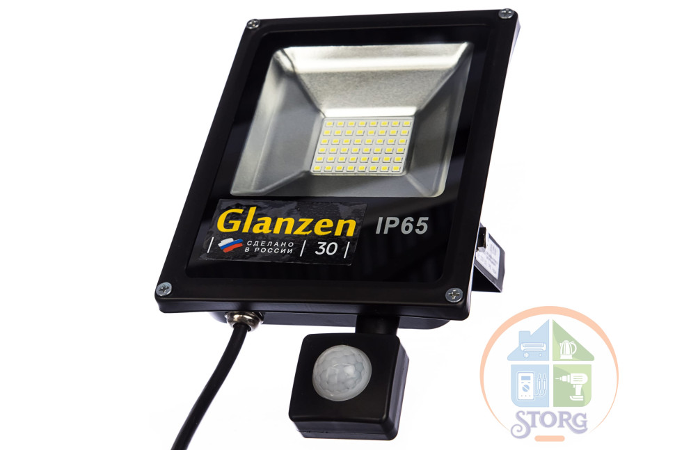 Прожектор GLANZEN FAD-0012-30, 30 Вт, 6000 К, SIP, c датчиком движения