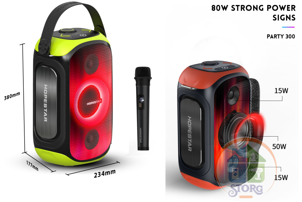 Беспроводная Bluetooth колонка Hopestar Party 300 15W*2+50W (общая 80W), 12500 mA/h, микрофон