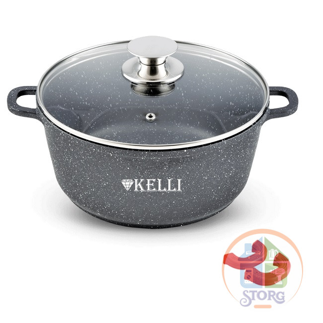 Кастрюля KELLI KL-4022-24, 4.5л, d-24, алюминий, антипригарное мраморное покрытие