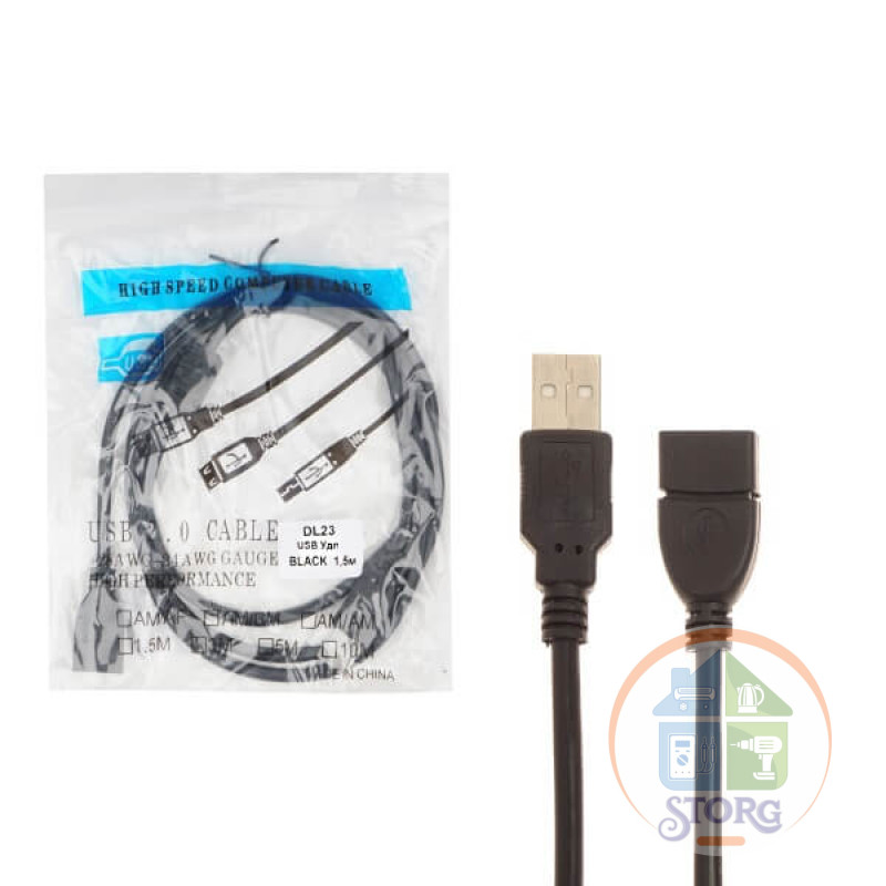 Кабель удлинитель DL24 USB2.0 M/F с фильтром 3м (black)  10pcs