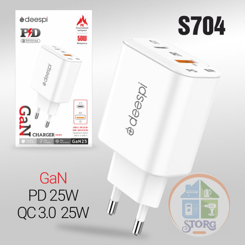 СЗУ DEESPI GaN25 A+C QC3.0+PD25W White