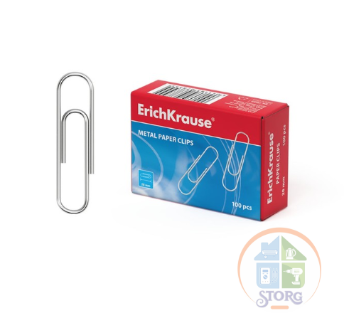 Скрепки канцелярские 28 мм, 100 шт, ErichKrause, без покрытия