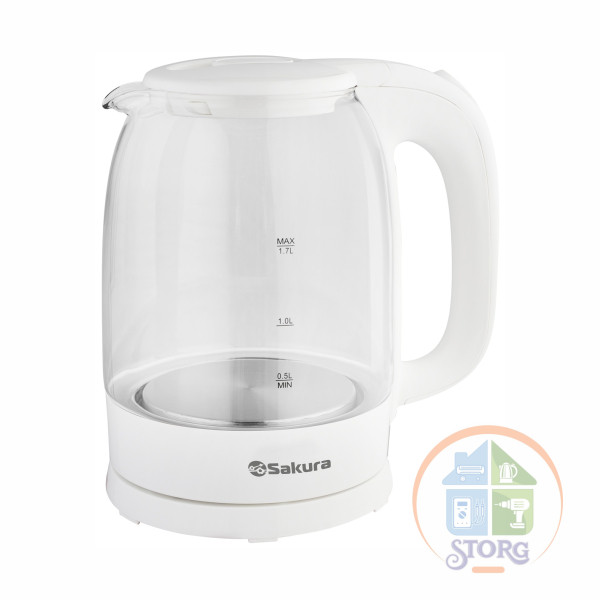 Чайник электрический SAKURA SA-2740W (1.7) 1850-2200 Вт, стеклянный корпус, диск