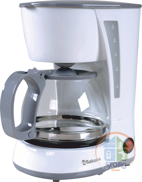Кофеварка капельная SAKURA SA-6107W, белый, объм 600мл, 600мл, использование молотого кофе
