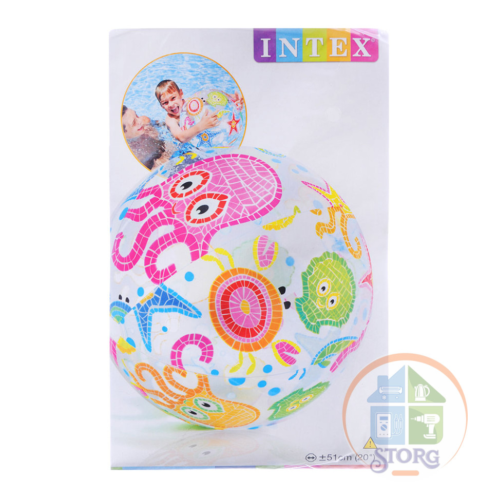 Мяч надувной пляжный INTEX 51см, Морские обитатели, 3 дизайна, 59040