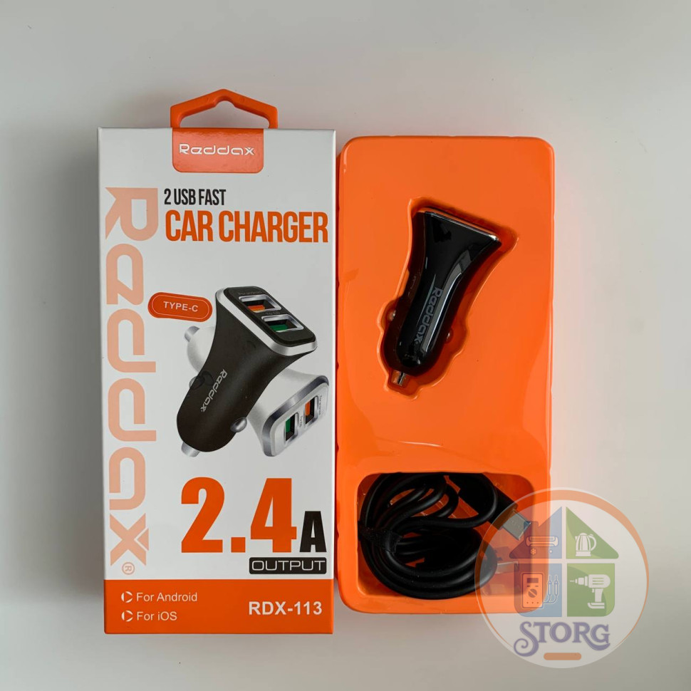 AЗУ Reddax RDX-113 5V2,4A 2*USB + кабель TypeC чёрный