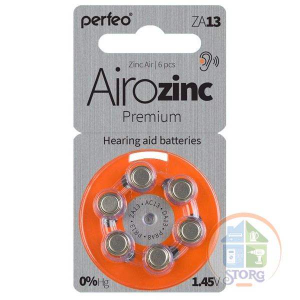 Элемент питания Perfeo ZA13/6BL Airozinc Premium для слуховых аппаратов
