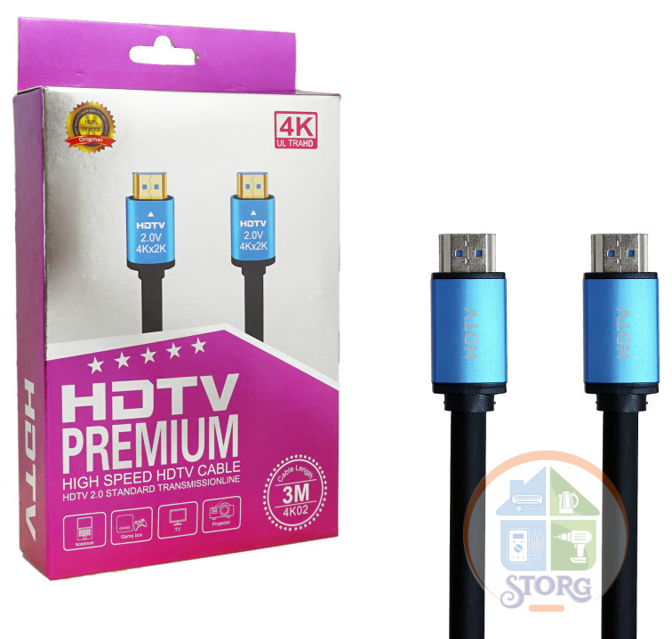 Кабель HDMI-HDMI 3м 4K 2.0 high speed (силиконовый) Качество Premium 4K