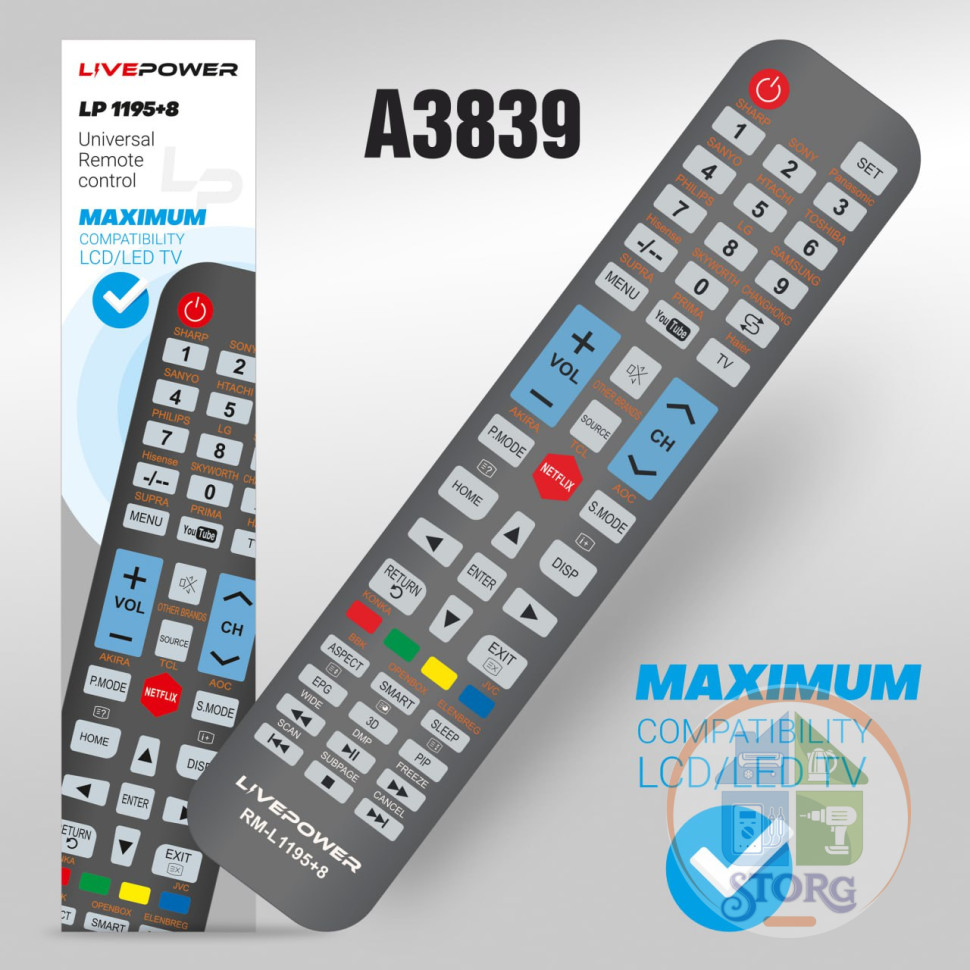 Пульт универсальный Live-Power RM-L1195+8 для всех телевизоров