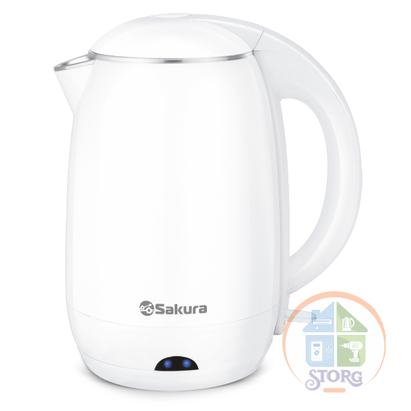 АКЦИЯ! Чайник электрический SAKURA SA-2157W ( 1.8л; 2000Вт; Диск; Двухслойный корпус;Индик.)