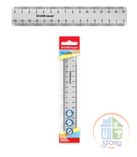 Линейка 15 см, ErichKrause Clear, в флоупаке, прозрачная