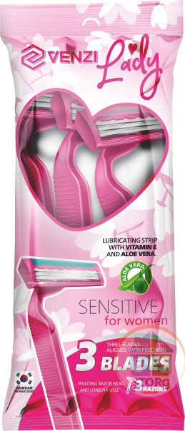 Одноразовые бритвенные станки Venzi S3 Lady в пакете 3 шт