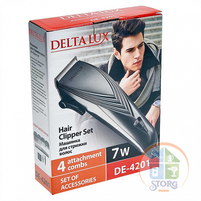 Машинка для стрижки DELTA LUX DE-4201 серый, 7 Вт, 4 съемных гребня (24)