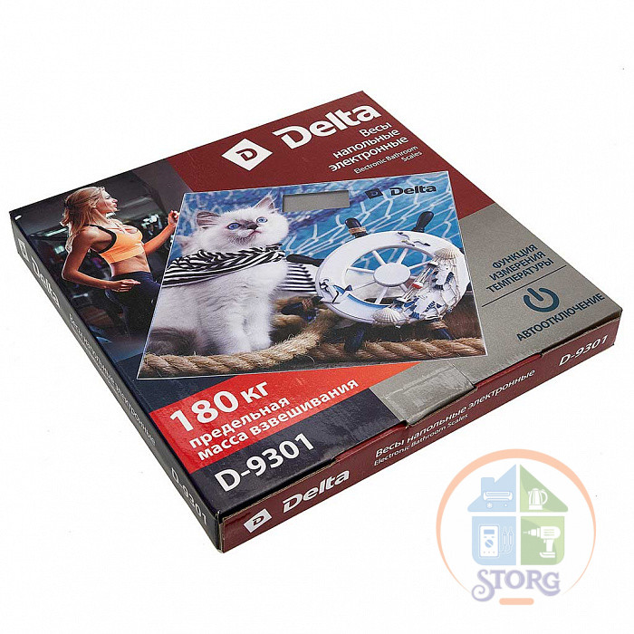 Весы напольные DELTA D-9301 "Кот моряк", 150кг, автооткл, дисплей, индикация акб, деление 100г
