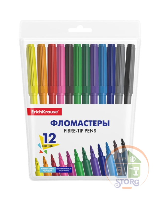 Фломастеры 12 цветов ErichKrause Basic, вентилируемый колпачок