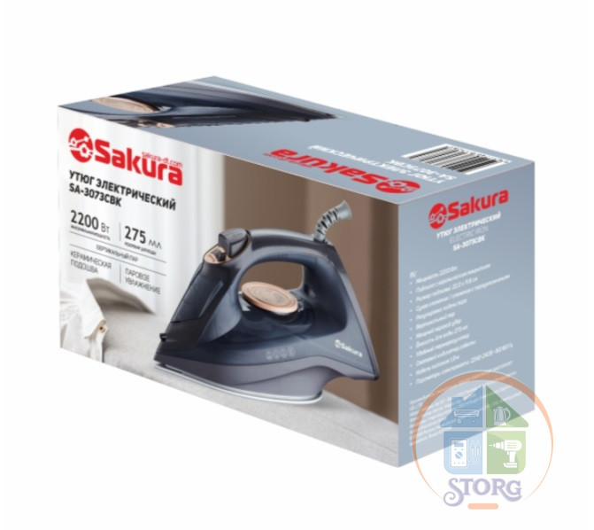 Утюг SAKURA SA-3073CBK, 2200Вт, 220 мл, керамика, самочист. Утюг SAKURA SA-3073CBK, 2200Вт, 220 мл, керамика, самочист.