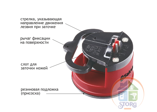 АКЦИЯ! Ножеточка SAKURA SA-6655Y с вольфрамовым покрытием, фиксация на поверхн., резиновая подложка