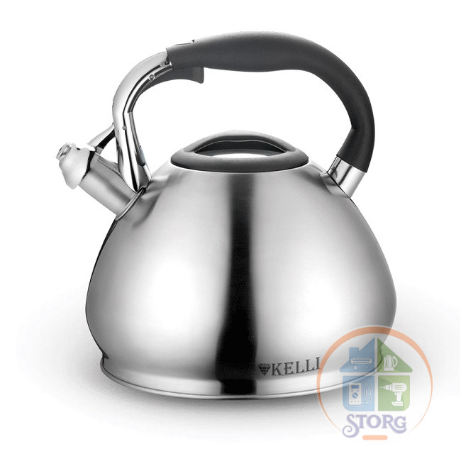Чайник металлический на газ 3,5л KELLI KL-4327, со свистком, нерж.сталь