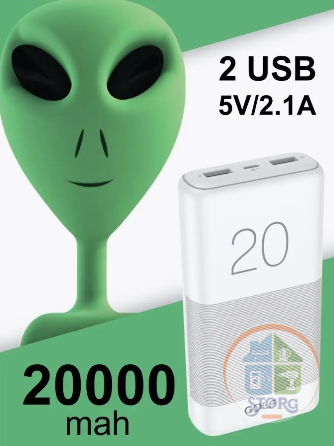 GOLF G81/ Powerbank 20000 mah + Кабель Micro usb /In Micro usb /Out USB 1 А, 2.1A/ White