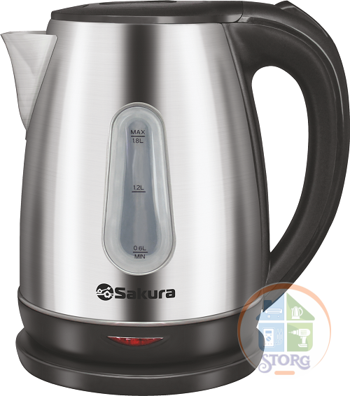 АКЦИЯ! Чайник электрический SAKURA SA-2161N (Черный/Нерж.сталь; 1.8л; 2000Вт; Нагр.эл.диск)