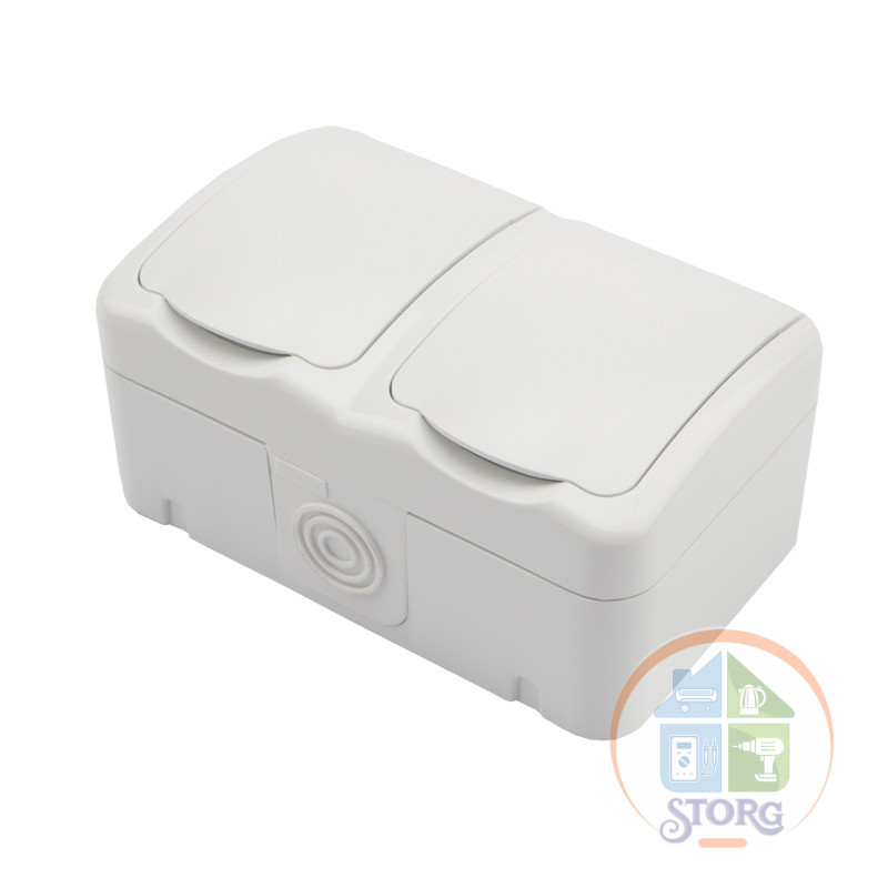 Блок горизонтальный 2 розетки Mini OG IP54 с заземлением, о/у, белый KRANZ