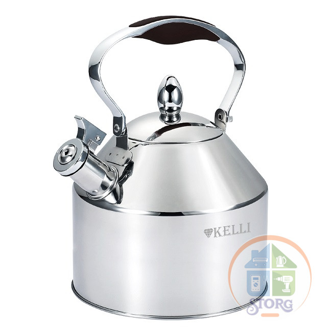 Чайник металлический на газ 3,5л KELLI KL-4345, Черный, со свистком, нерж.сталь