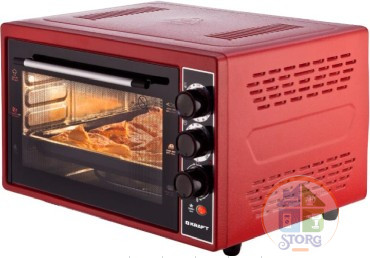 Духовой шкаф KRAFT KF-MO 3800R, красный, объем 38л, 1500Вт, 320°, таймер, противень, решетка