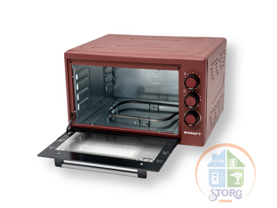Духовой шкаф KRAFT KF-MO 3800R, красный, объем 38л, 1500Вт, 320°, таймер, противень, решетка