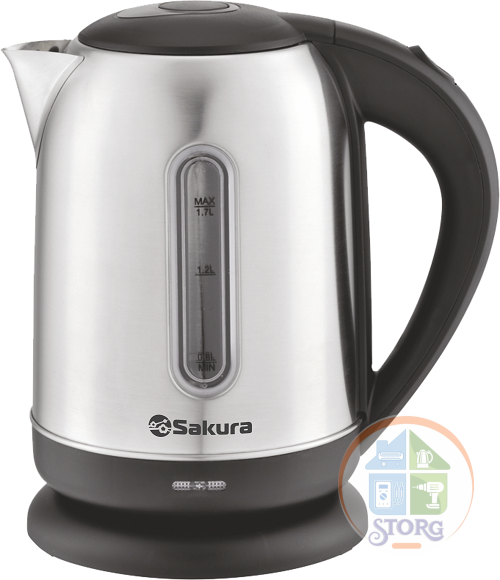 АКЦИЯ! Чайник электрический SAKURA SA-2162 (Черный/Нерж.сталь; 1.7л; 2200Вт; Нагр.эл.диск)