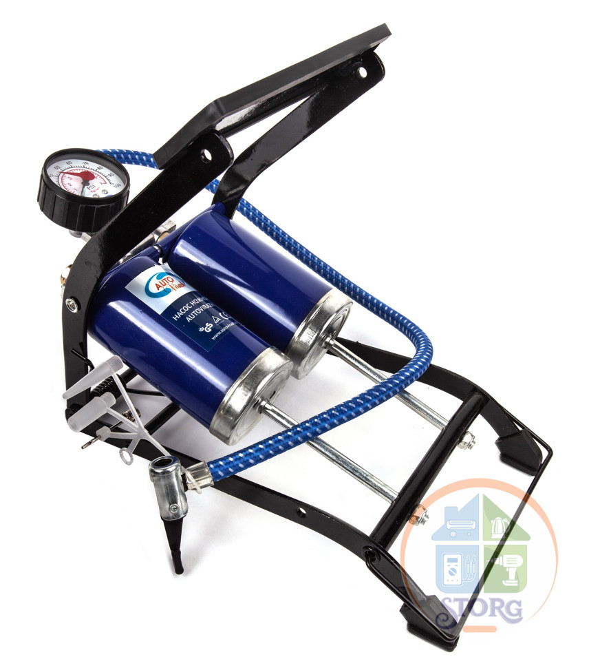 Насос ножной "AUTOVIRAZH" AV-030969 c манометром, двойной /10