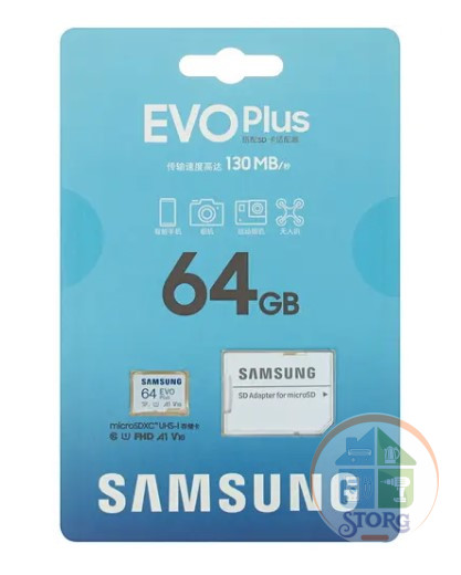 Карта памяти Samsung EVO Plus microSDXC 64 ГБ Class10 UHS-I MB-MC64KA
