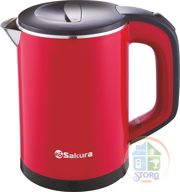 Чайник электрический SAKURA SA-2158BR (Красный/Черный; Мощность 1000Вт; Объем 0.6л;Нерж.сталь/Пласт)