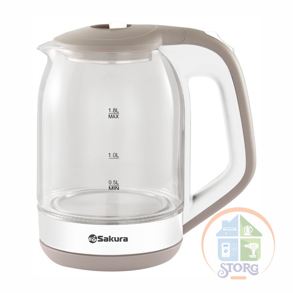 Чайник электрический SAKURA SA-2736WG (Бежевый; 1500-1800Вт; Объем 1.8л; Стекло; Точечн.подсветка)