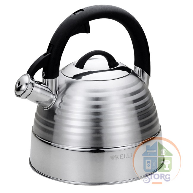 Чайник металлический на газ 3л KELLI KL-4349, нерж.сталь, со свистком