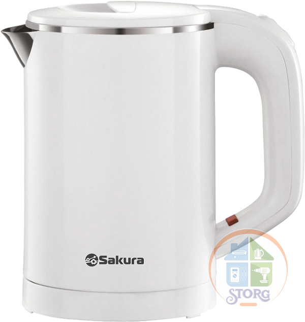 Чайник электрический SAKURA SA-2158W (Белый; Мощность 1000Вт; Объем 0.6л; Нерж.сталь/Пластик; Диск)