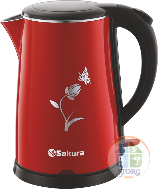 Чайник электрический SAKURA SA-2159BR (Черный/Красный; Мощность 2000Вт; Объем 1.8л;Нерж.сталь/Пласт)