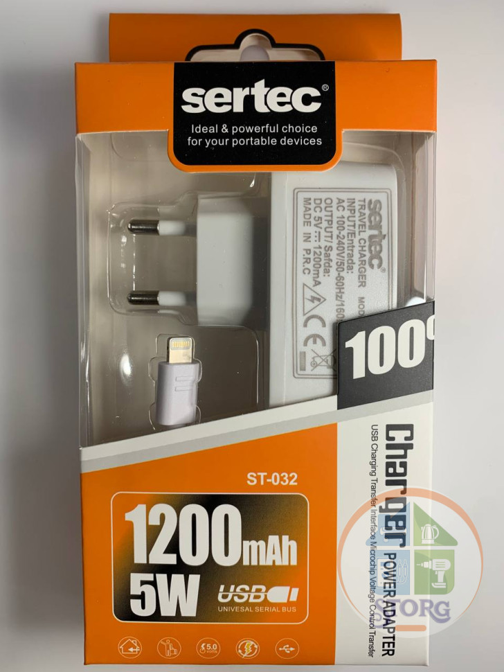 СЗУ SerteC ST-32 5V1,2А + кабель Lightning белый