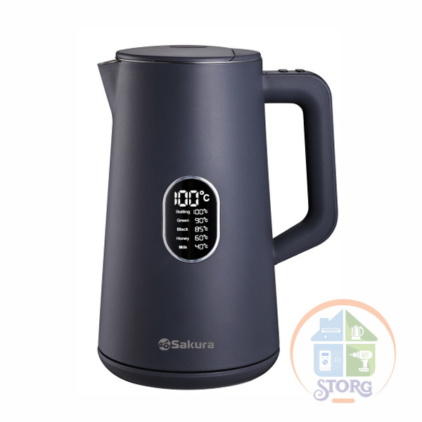 Чайник электрический SAKURA SA-2171G Premium (Серый; Объем 1.5л; Мощность 1800Вт; Нерж.сталь/Пласт)