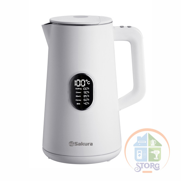 Чайник электрический SAKURA SA-2171W Premium (Белый; Объем 1.5л; Мощность 1800Вт;Нерж.сталь/Пластик)