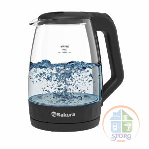 Чайник электрический SAKURA SA-2741BK, черный, 1.8л, 1800Вт, стеклянный, подсветка