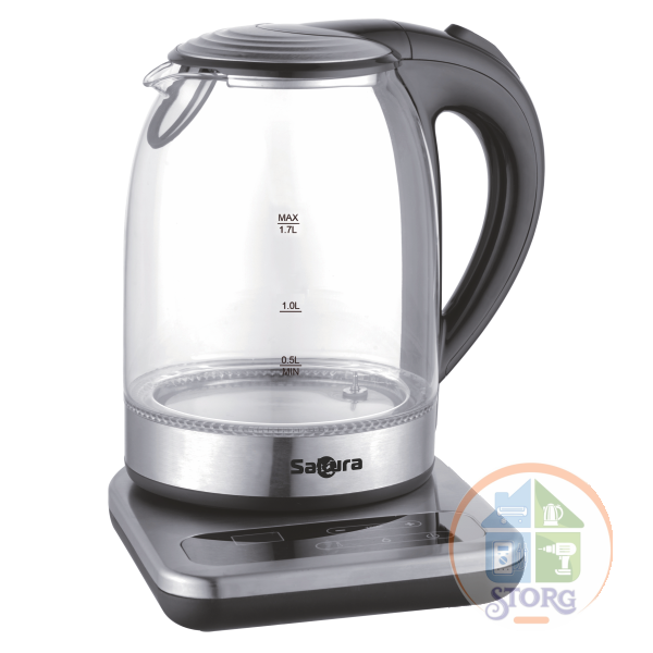 Чайник электрический SAKURA SA-2724DBK (Черный; Объем 1.7л; Мощность 2200Вт; Стеклянный; Подставка) Чайник электрический SAKURA SA-2724DBK (Черный; Объем 1.7л; Мощность 2200Вт; Стеклянный; Подставка)