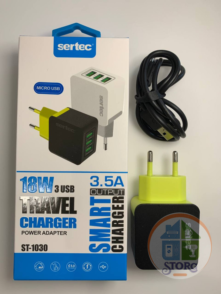 СЗУ SerteC STC-1030 5V3,5A QC3.0 3xUSB чёрный + кабель Micro Usb