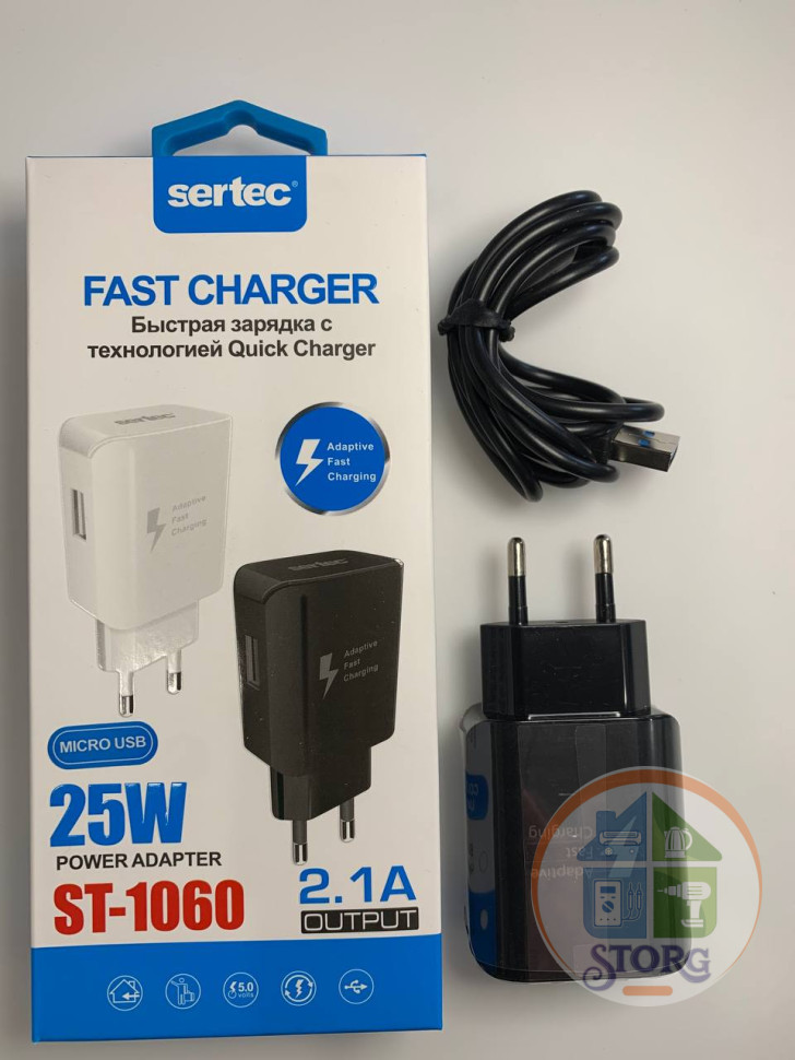 СЗУ SerteC STC-1060 FAST QC3.0 25W + кабель MicroUSB черный