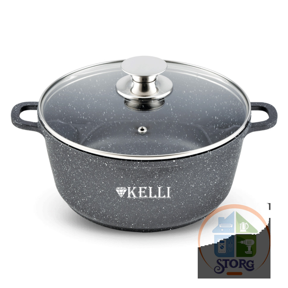 Кастрюля KELLI KL-4022-20, 3.5л, d-20 см, алюминий, антипригарное мраморное покрытие